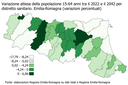 Mappa variazione attesa popolazione 15-64 - Distretti ER - 2022-2042